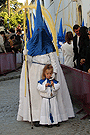 Nazarenos del cortejo del paso de Misterio de la Hermandad de Cristo Rey en su Triunfal Entrada en Jerusalén