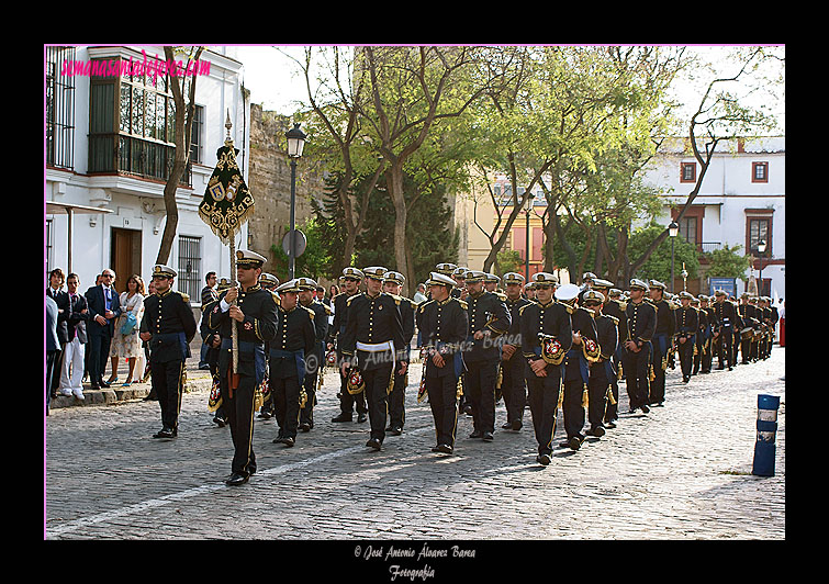 Banda de Cornetas y Tambores Fundación Zoilo Ruiz Mateos de Rota (Cádiz), tras el Paso de Misterio de Nuestro Padre Jesús del Consuelo en el Desprecio de Herodes