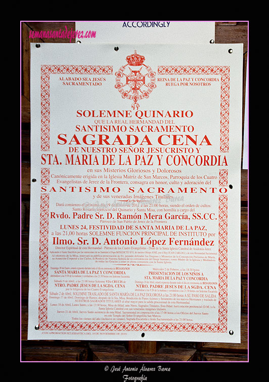 Convocatoria de Cultos de la Hermandad de la Sagrada Cena 2011