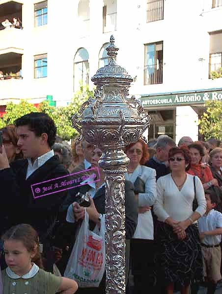 Pértiga del nazareno que porta el Libro de Reglas de la Hermandad del Cristo de la Defensión 