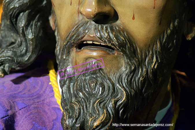 Detalle de la boca y barba de Nuestro Padre Jesús de la Salud en sus Tres Caídas