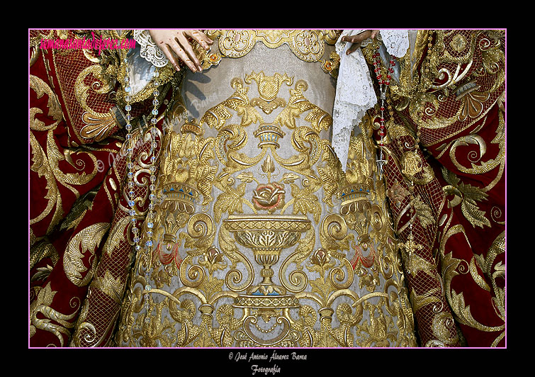 Detalle de los bordados de la saya de salida de María Santísima del Desamparo