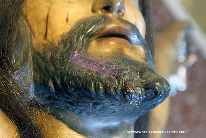 Detalle de la boca y barba del Santísimo Cristo de la Expiración