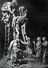 Maqueta en barro del Misterio del Sagrado Descendimiento (Fotografia: José Mª Gálvez, año 1957).