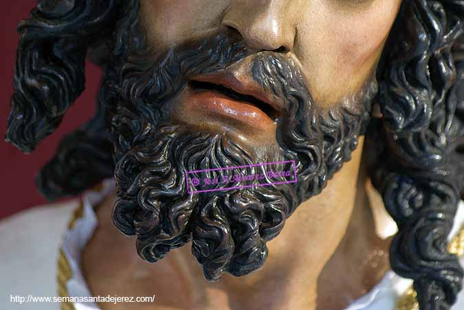 Detalle de la boca y barba de Nuestro Padre Jesús del Soberano Poder ante Caifás